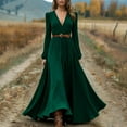 thumbnail image 3 of Women's Casual Dress Long Sleeve V-Neck Western Style Loose Fit Midi Dress for Spring Fall Daily,Army Green,L, 3 of 5