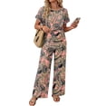 thumbnail image 3 of WIHOLL Two Piece Sets for Women Vacation Spring Outfits Summer Casual Trendy Cozy Rolled Short Sleeve Wide Leg Pants Sweatsuit, 3 of 11