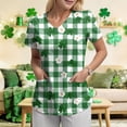 thumbnail image 4 of GEWSEY St Patricks Day Scrub Tops for Women Short Sleeve V Neck Scrubs Lucky Shamrock Print Plus Size Medical Uniform Shirts (Light Gray, S), 4 of 8