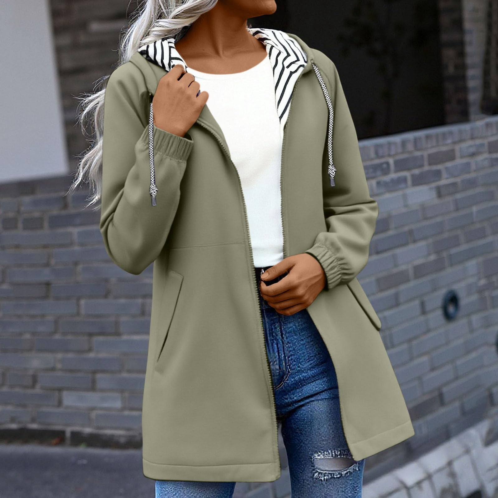 Rain Jackets for Women Waterproof Hooded Long Trench Coats Lined Windbreaker Travel Outdoor Jacket with Pockets