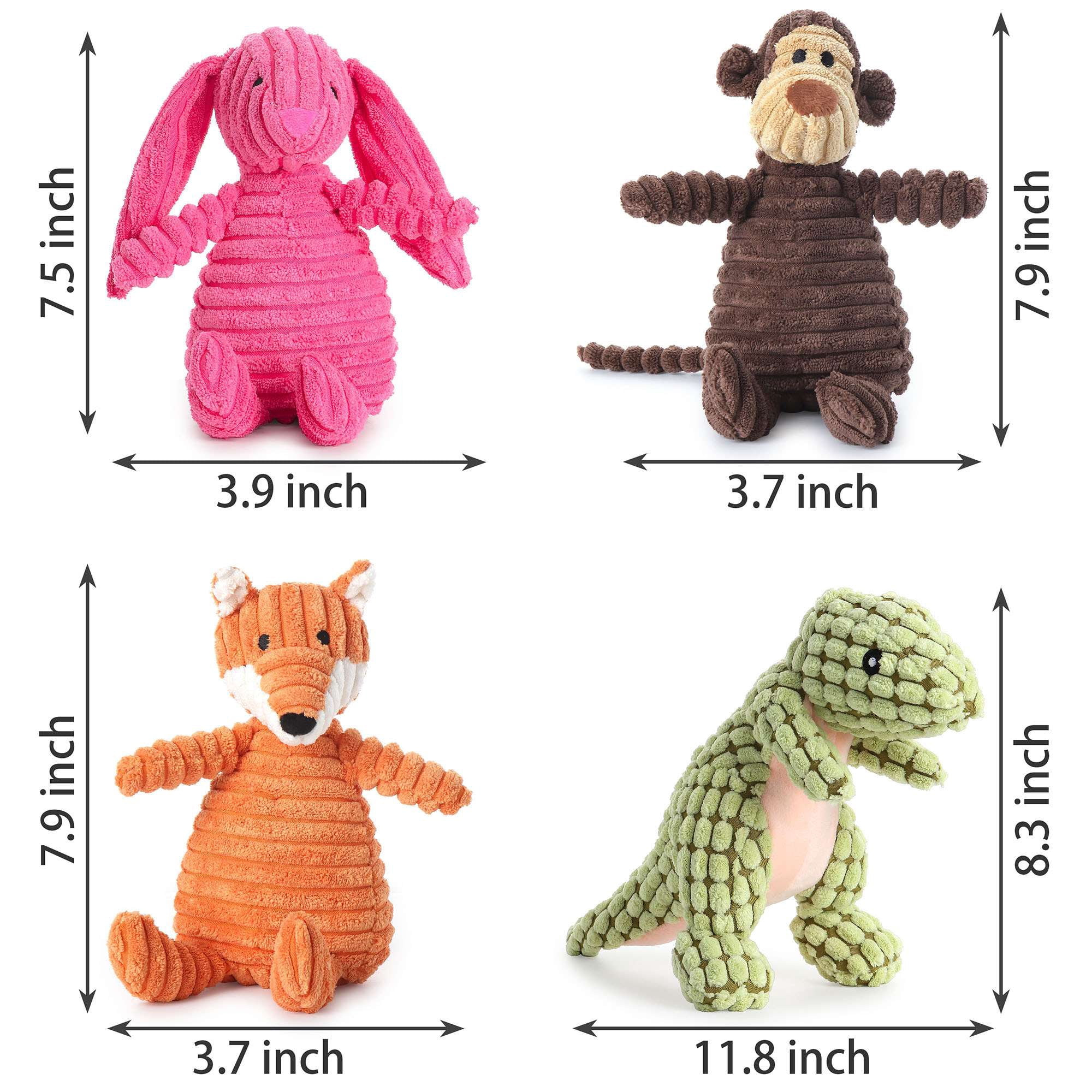 Spencer 4 Pack Squeaky Dog Toys for Small Medium Large Dogs, Animals Pet Squeaky Plush Toys Chew Toys Doggie Puppy Toys Squeak