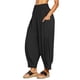 thumbnail image 1 of Pantalones boho harem de lino para mujer: pantalones de cintura alta y pierna ancha con bolsillos, cintura elástica con cordón, tallas S-XXXL, 1 of 4