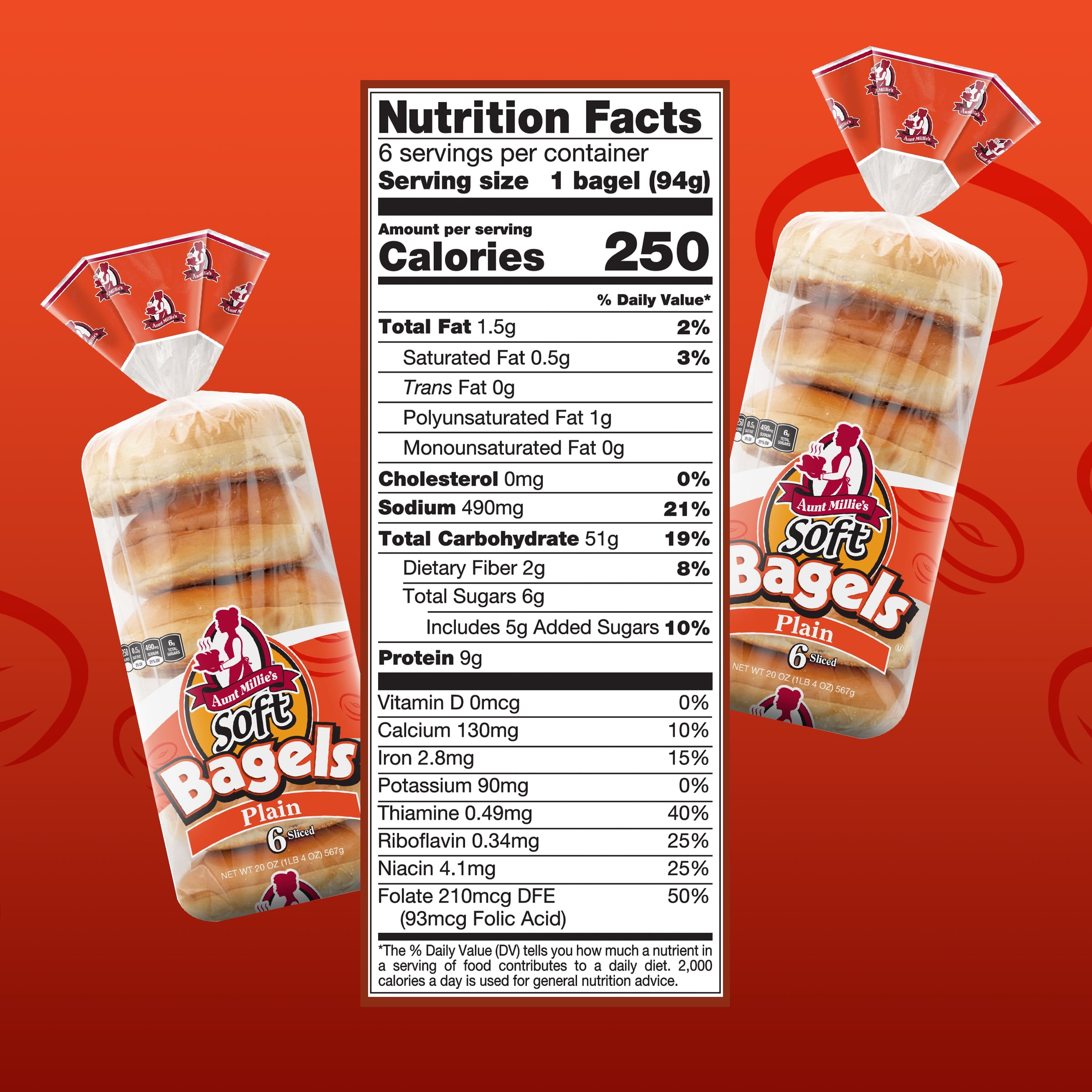 Aunt Millie's Bagels, Plain, 20 oz, 6 Count