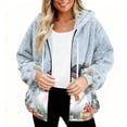 thumbnail image 3 of Women's Fashionable Casual Zippered Hooded Sweatshirt Jacket with Christmas Print and Drawstring, Furry Plush for Winter,Light Blue,S, 3 of 6