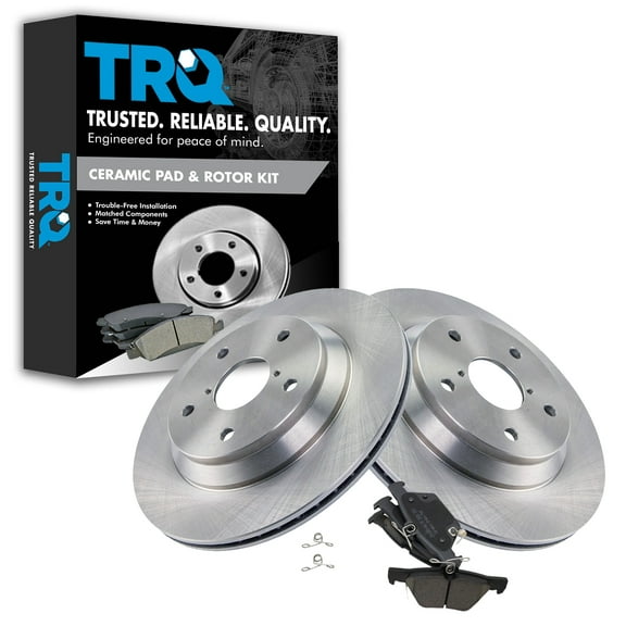 TRQ Rear Brake Pad & Rotor Kit Brake Pads Brake Rotor Ceramic Vented Fits Select 2019-2020 Subaru Forester