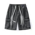 thumbnail image 1 of Pantalones cortos de mezclilla para hombre, Vaqueros cortos de cintura elástica fina, holgados, rectos hasta la rodilla, alta calidad, ropa de marca, 1 of 5