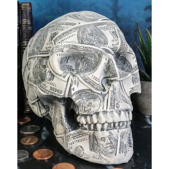 Fortune Lottery Benjamin Franklins Bank C-Note Money Bill Prints Skull Figurine