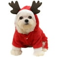 thumbnail image 1 of Disfraz de reno navideño para mascotas, pijama de terciopelo coral suave y cómodo para perros o gatos, monos con capucha de invierno cálidos para mascotas para fiestas navideñas (rojo), 1 of 6