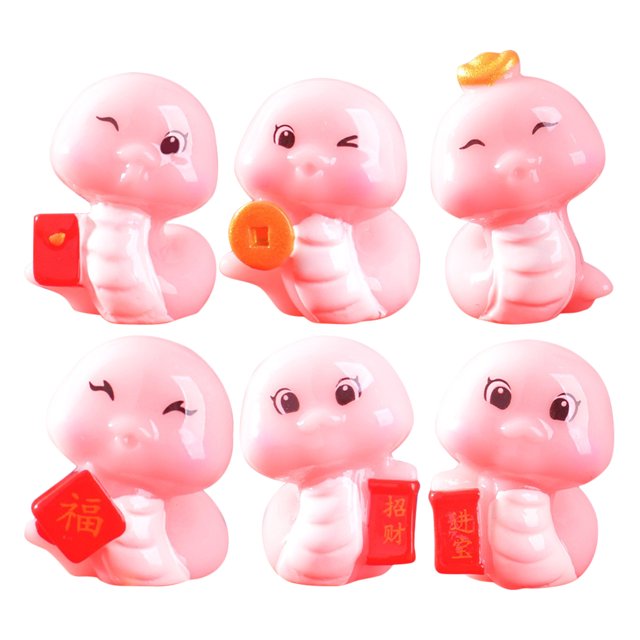 6 uds Mini estatuilla de serpiente de resina estatuas de animales lindos para decoración de jardín adornos de micropaisaje decoraciones de Año Nuevo chino modelo de serpiente de dibujos animados