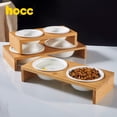 thumbnail image 5 of Platos de cerámica inclinados a 15° sobre soporte de bambú estable: diseño antivómito, aptos para lavavajillas y microondas, cuencos elevados para perros y gatos, 5 of 5