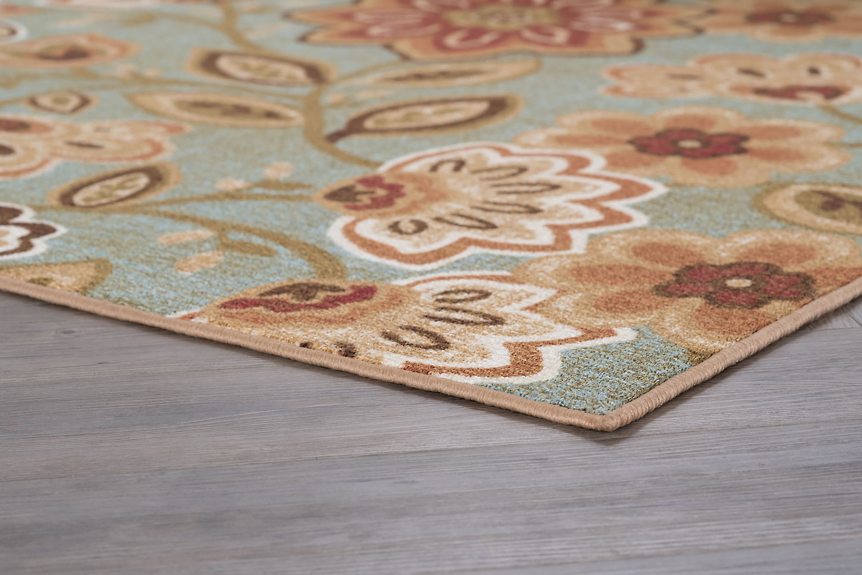 Transitional 7x10 Area Rug (6'7'' x 9'6'') Floral Seafoam, Beige Living Room Easy to Clean
