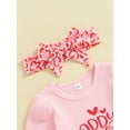 thumbnail image 6 of 3PCS Cute Baby Girls Clothes Set 3M 6M 12M 18M Toddler Outfits For Spring Heart Letter Print Long Sleeve Rompers Flare Pants Headband Suit Set, 6 of 10