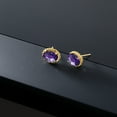 thumbnail image 4 of Gem Stone King 2.00 Ct Oval Checkerboard 8x6mm Purple Amethyst 14K Yellow Gold Stud Earrings for Women Men, 4 of 5