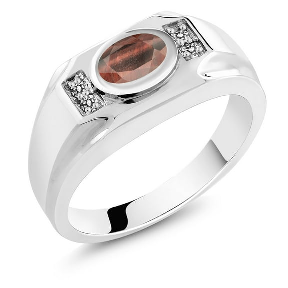 Gem Stone King Men's 925 Sterling Silver Red Tiger Eye and White Diamond Ring (1.38 Cttw, Gemstone Birthstone, Oval 8X6MM,, Size 13)