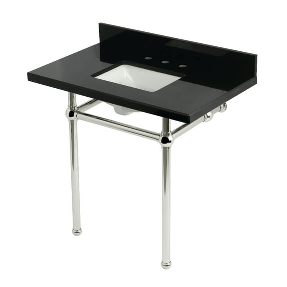 Kingston Brass KVPK36KBSQ6 Templeton 36" Black Granite Console Sink with Brass Legs (8-Inch, 3-Hole), Black Granite/Polished Nickel