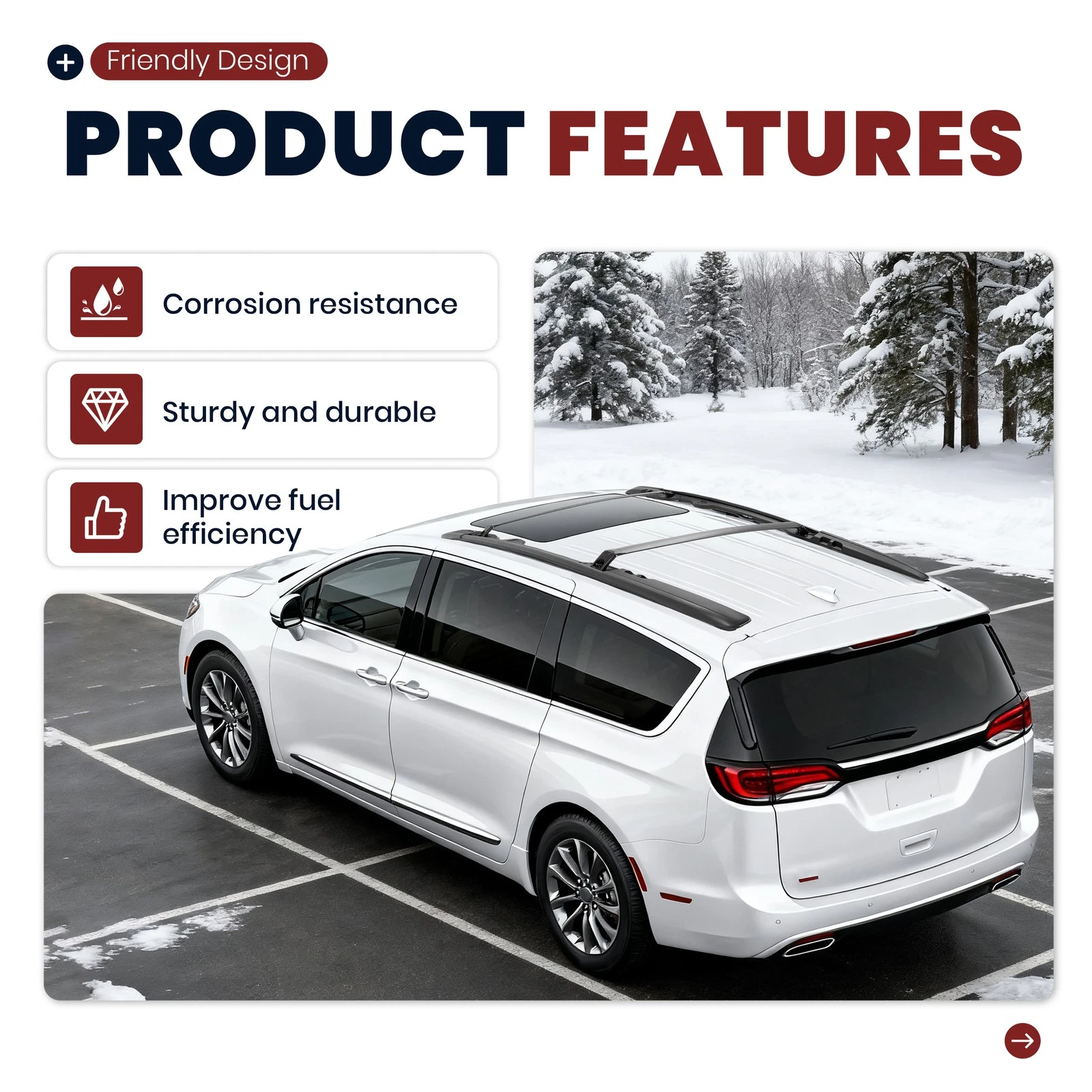 Kojem Roof Rack Side Rail & Cross Bar for 2017-2024 Chrysler Pacifica Voyager Replacement for 82214552 Roof Rail Rack Crossbars Luggage Carrier