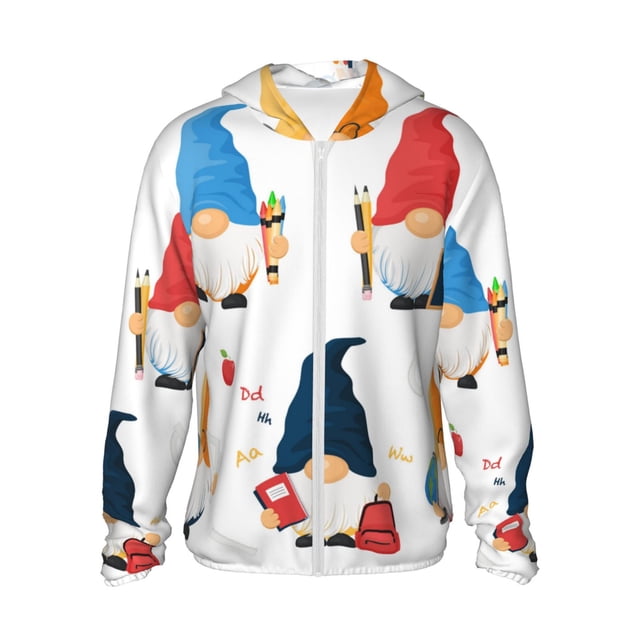Fotbe School Cute Gnomes Chaqueta con Protección Solar UPF 50+ para Hombre y Mujer, Camisa con Capucha y Bolsillos-3X-Large