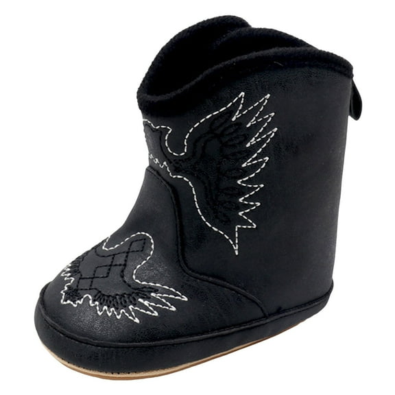 Ccpelsie Baby Boys Girls Western Cowboy Boots Moccasins High Top Booties Toddler Soft Sole Non-Slip First Walker Crib Shoes(Black,18-24 Months)