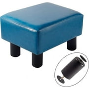 Footstool Small Ottoman Footrest PU Faux Leather Modern Sofa Footrest Extra Seating for Living Room Entryway Office, Blue