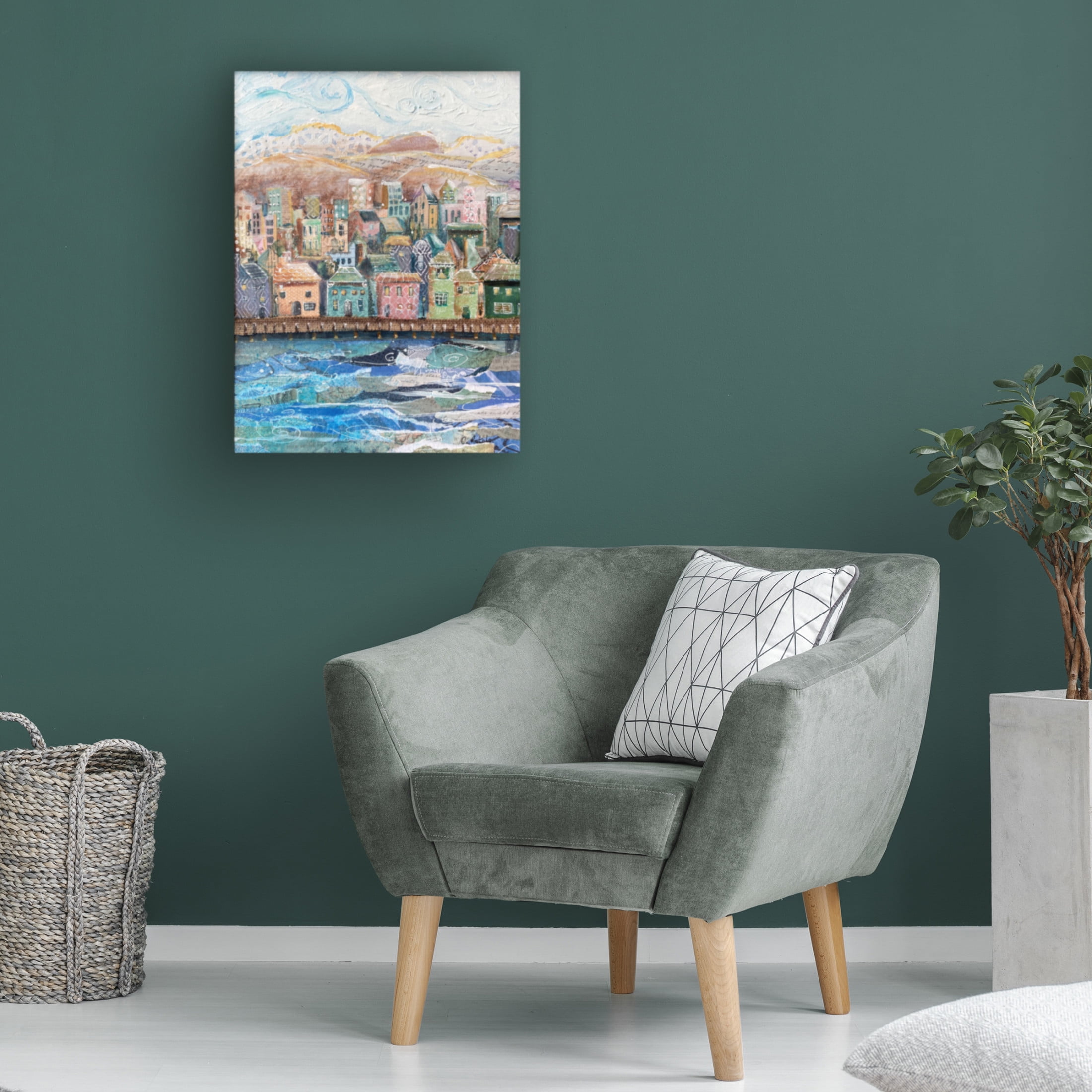 Canvas Wall Art - Christine Rotolo 'Mixed Media Village With Bridge' Wall Art for Living Room, Bedroom, or Office Décor by Trademark Fine Art - 24 x 32 Inches