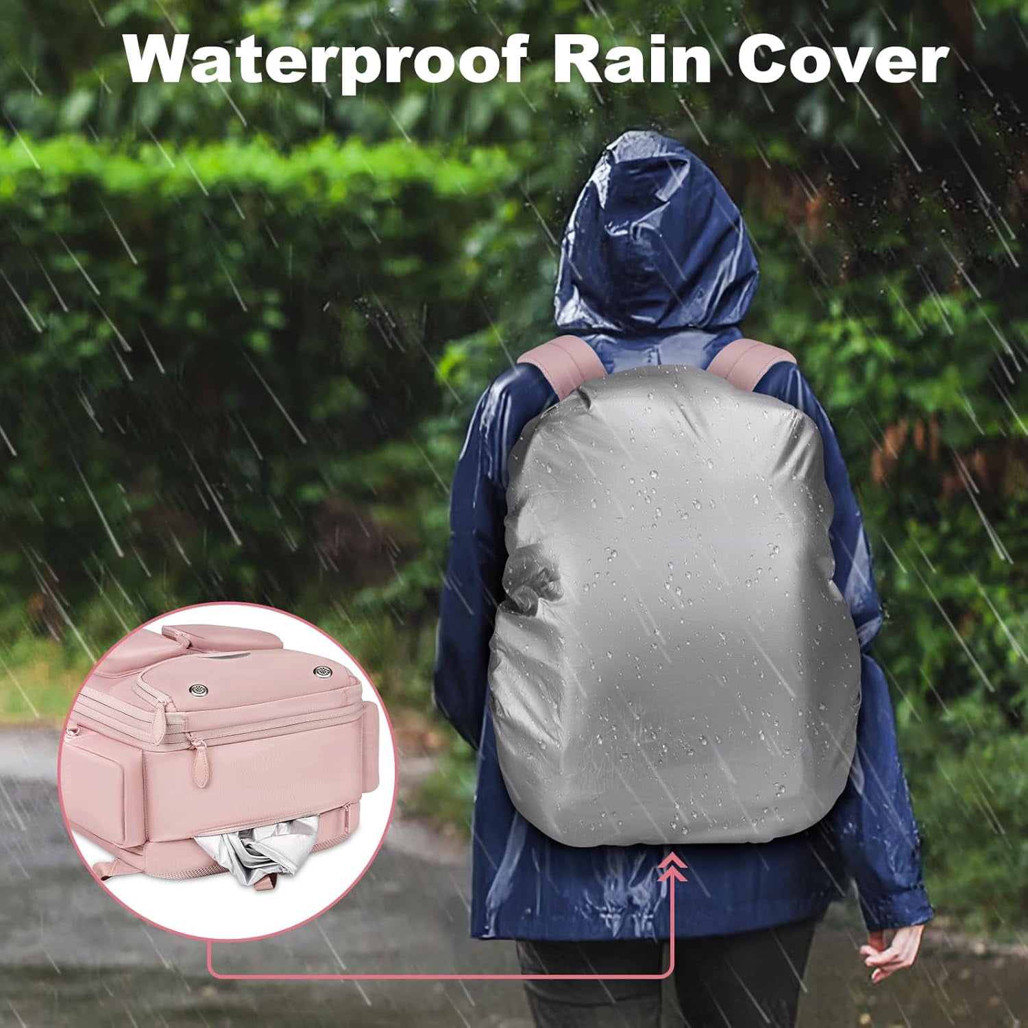 Taygeer Vacuum Backpack, Expandable Carry on Compression Luggage Bag with Shoe Compartment and Rain Cover for Adults, Pink