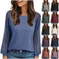 thumbnail image 4 of qucoqpe Women Trendy Long Sleeve Lace Patchwork Blouse Soft Cozy Round Neck Casual Sweaters Tops, 4 of 4
