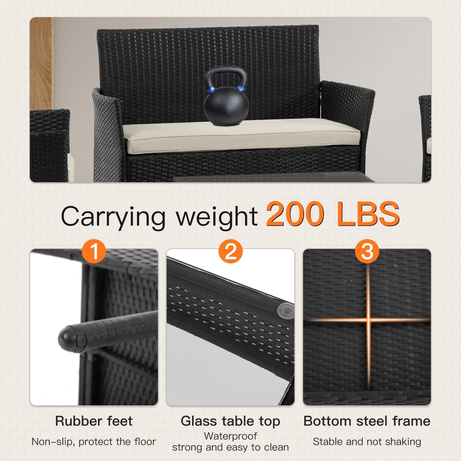 BestOffice Outdoor Patio Furniture Sets 4 Pieces Wicker Sofa with Coffee Table,Black
