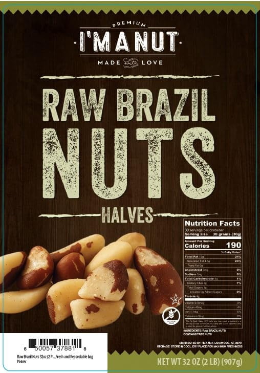 I’m A Nut Brazil Nuts, Broken, 32oz (2 lb) Distinct | Non GMO Batch Tested Gluten & Peanut Free Vegan Keto Friendly Large, Fresh Resealable bag