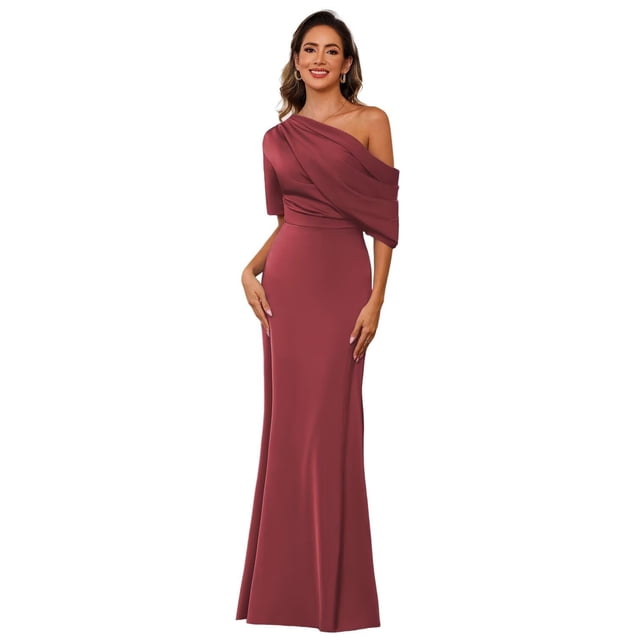 Vestido BITALY de satén para madre de la novia con mangas y sirena