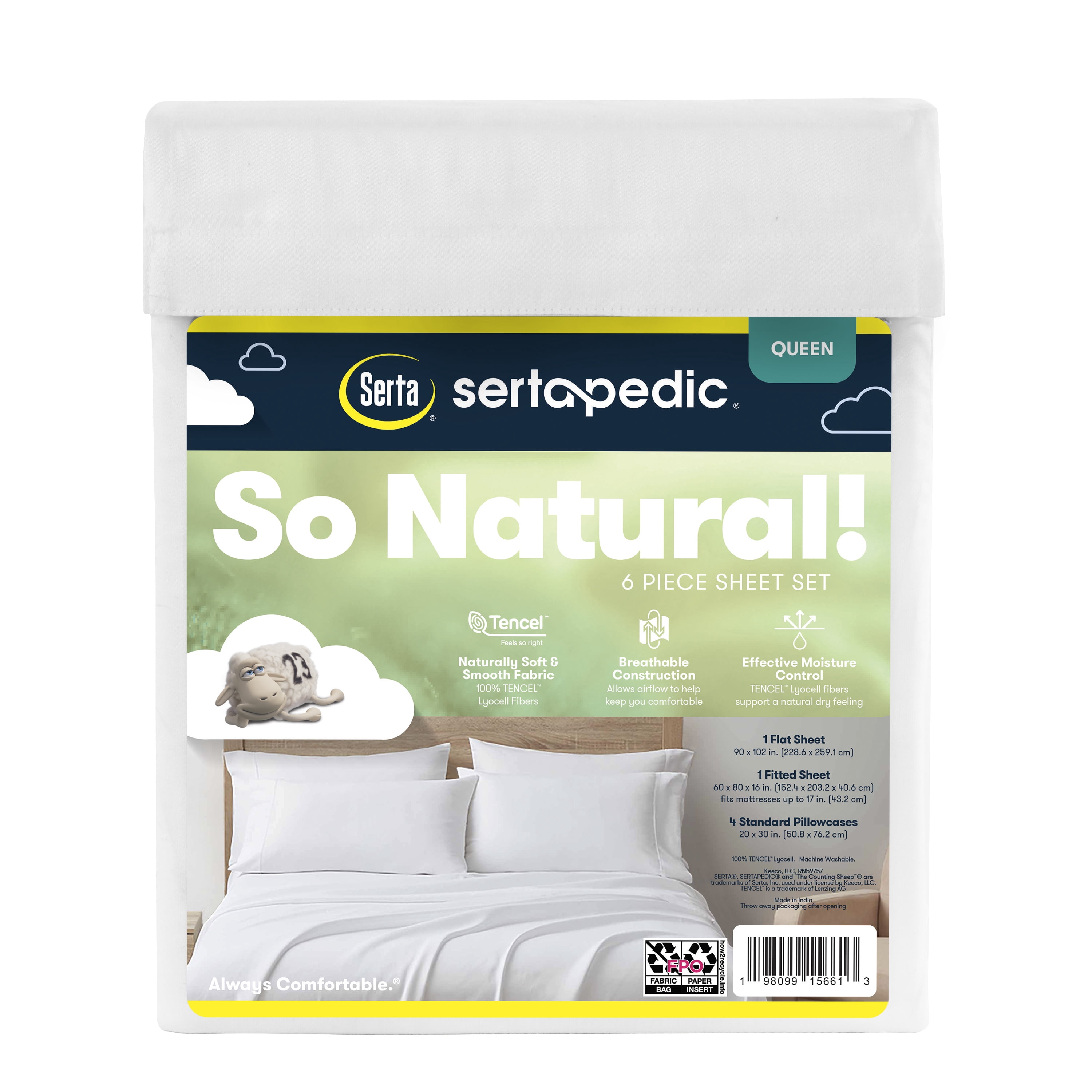 Serta So Natural 4-Piece 300 Thread Count Brilliant White Sheet Set, Twin