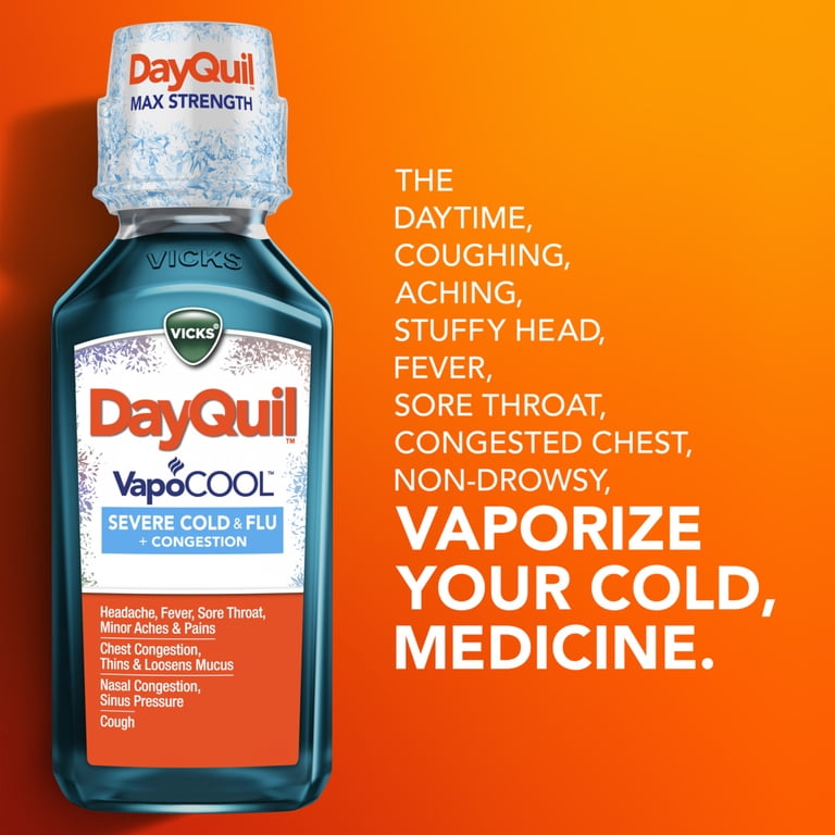 Vicks DayQuil and NyQuil Severe Cold and Flu Liquid, Cold Medicine for  Adults, VapoCool 2x12 Fl oz HSA/FSA Eligible