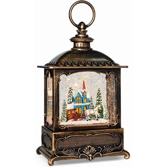 10'' Christmas Musical Snow Globe Lantern, Lighted with Swirling Glitter, Battery Operated (3 AA), Decoration for Home, Office, Xmas, Winter Wonderland Decor(Santa Claus)