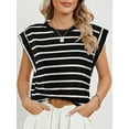 thumbnail image 3 of Spencer Womens Cap Sleeve Tops Casual Crewneck Tank Tops Summer Basic Tee Shirts Loose Striped T-Shirts Fashion (S, Black), 3 of 8