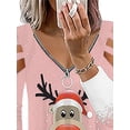thumbnail image 3 of DYMADE Women Plus Size Christmas Elk Digital Print Loose V-Neck Zipper Long Sleeve Top T-shirt, 3 of 4