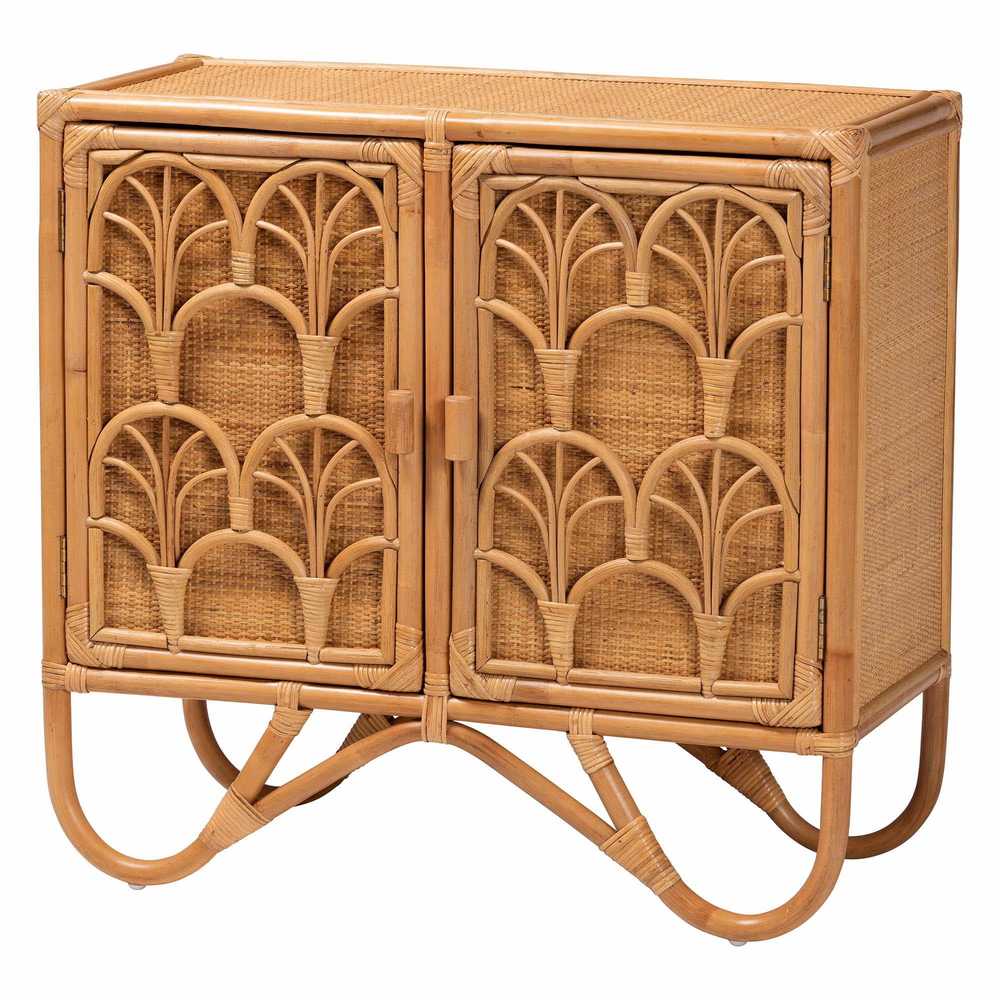 bali & pari Baylor Boho Storage Cabinet, 2-Shelf, Light Honey