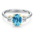 thumbnail image 3 of Gem Stone King 10K Two Tone Gold Swiss Blue Topaz and White Topaz Engagement Ring for Women | 1.96 Cttw | Oval Checkerboard 8X6MM | Gemstone November Birthstone | Size 5, 3 of 6