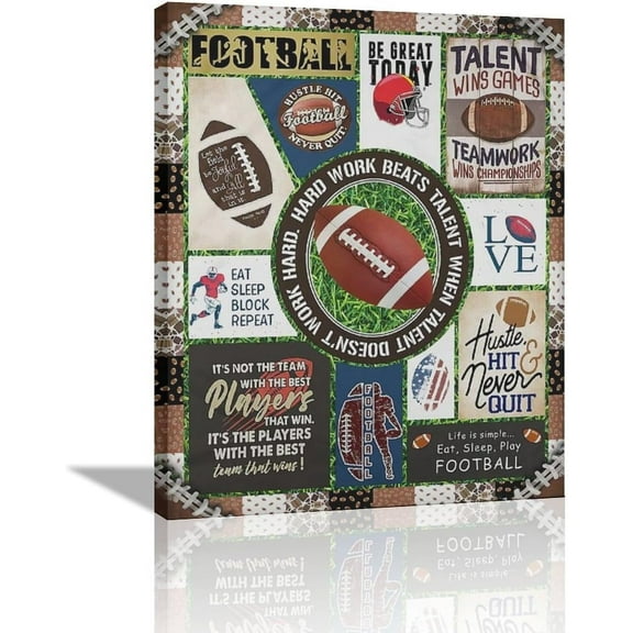 Motivational Football Wall Art Football Posters Pictures Wall Decor Inspirational Quotes Canvas Painting Print Framed Artwork Modern Decorations for Boy's Men Room Bedroom Living Room Office 16"x20"