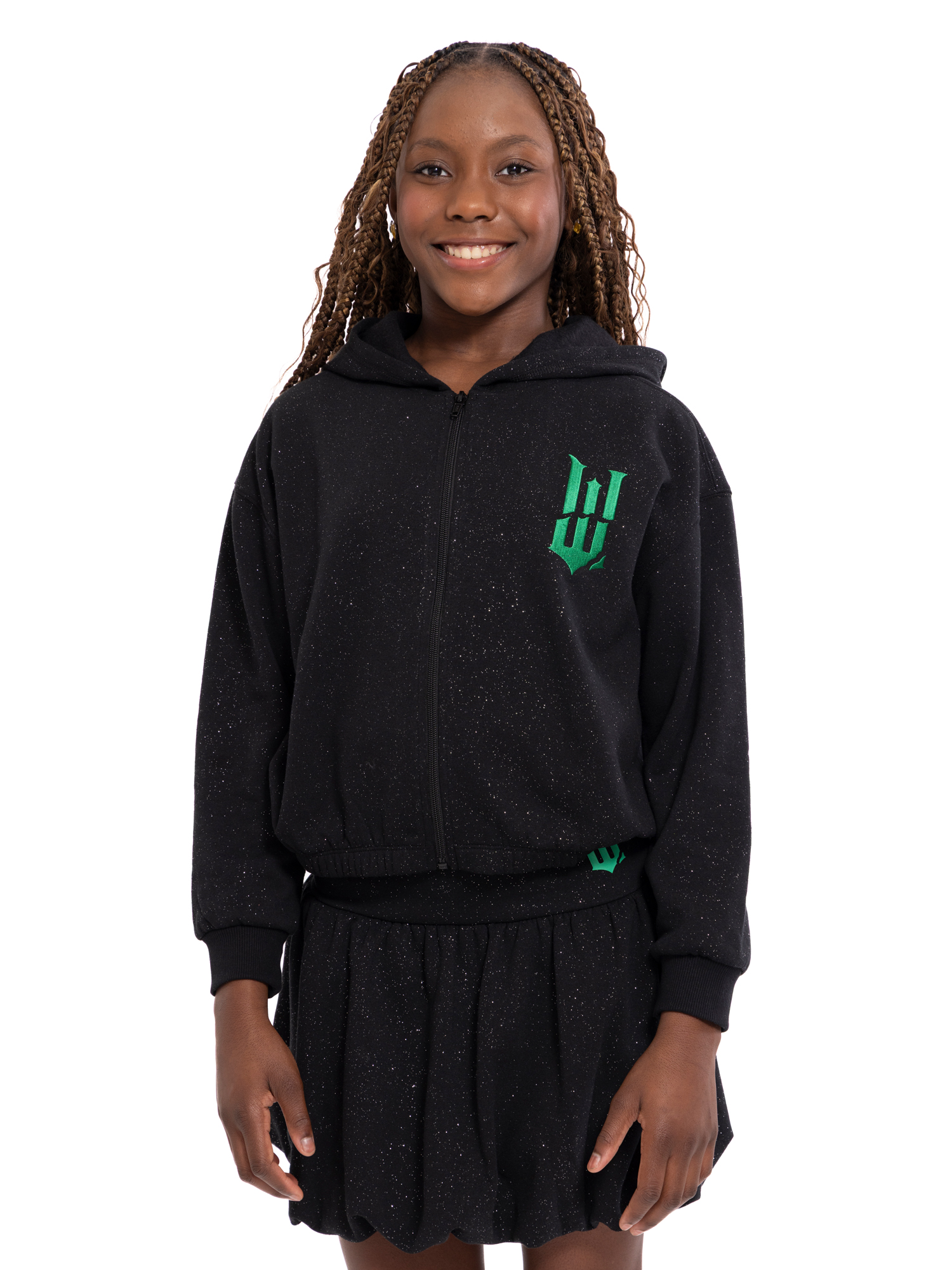 Wicked: For Good Little and Big Girls' Elphaba Glittering Galaxy Graphic Fleece Hoodie Sweatshirt, Sizes 4-16