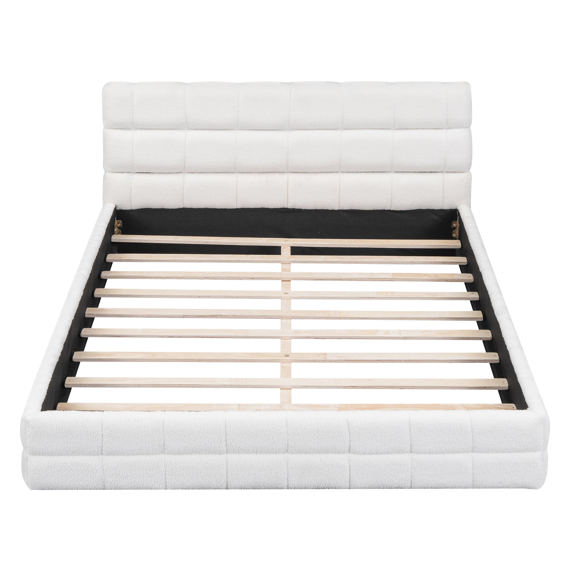 Euroco Upholstered Queen Size Platform Bed with Tuft Headboard, White