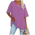 thumbnail image 2 of Delayuji Oversize T Shirt Women's Print Short Sleeve Round Neck Vintage V Neck Tops Casual Basic Summer Tee Shirts Blouse Purple Xxl Polyester,Spandex Short Sleeve Shirts for Women, 2 of 5