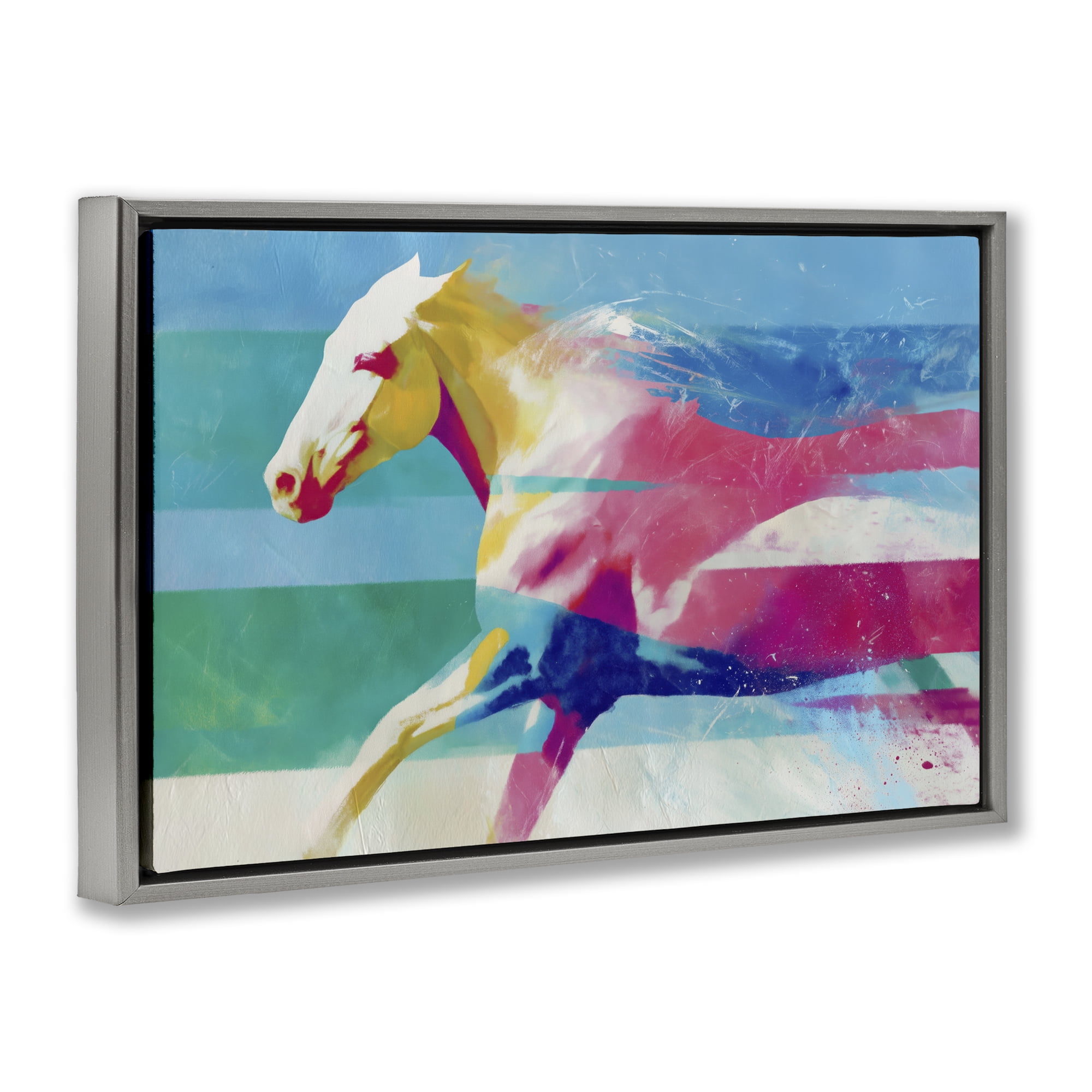 Stupell Industries Abstract Horse In Stripes Gray Framed Floater Canvas Wall Art, design by Chromatic Storm Studio