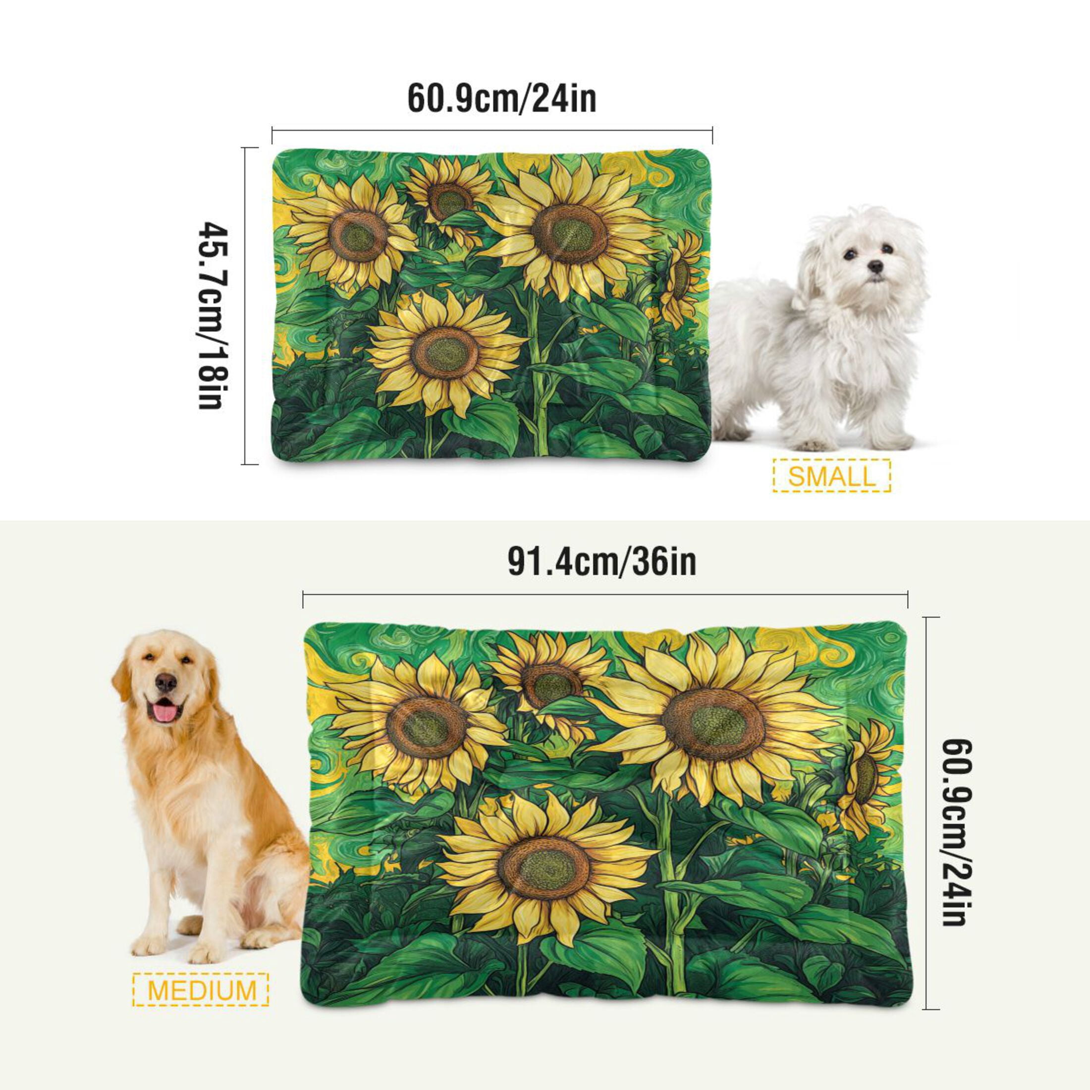 Qxltty Sunflower Green Background Ped Pad Wear-resistant and Hard to Bite Through Sleeping Pad for Small Medium Large Dogs Winter Pet Bed 36×24in
