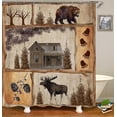 thumbnail image 6 of 4PCS Farmhouse Shower Curtain Set, Country Vintage Wood Plank Woodland Wild Animal Hunting Lodge Black Bear Elk Moose Deer Birds Cabin Rustic Bathroom Decor, Non-Slip Bath Mat, Pine Tree, 6 of 7