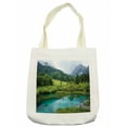 thumbnail image 1 of Landscape Tote Bag, Photo of Zelenci Pond near Kranjska Gora in Slovenia Idyllic View Scenic Scenery, Cloth Linen Reusable Bag for Shopping Books Beach and More, 16.5" X 14", Cream, by Ambesonne, 1 of 2