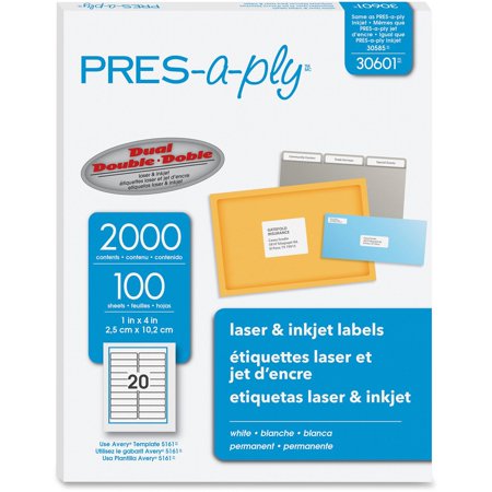PRES-a-ply Laser Address Labels, 1 x 4, White, 2000/Box