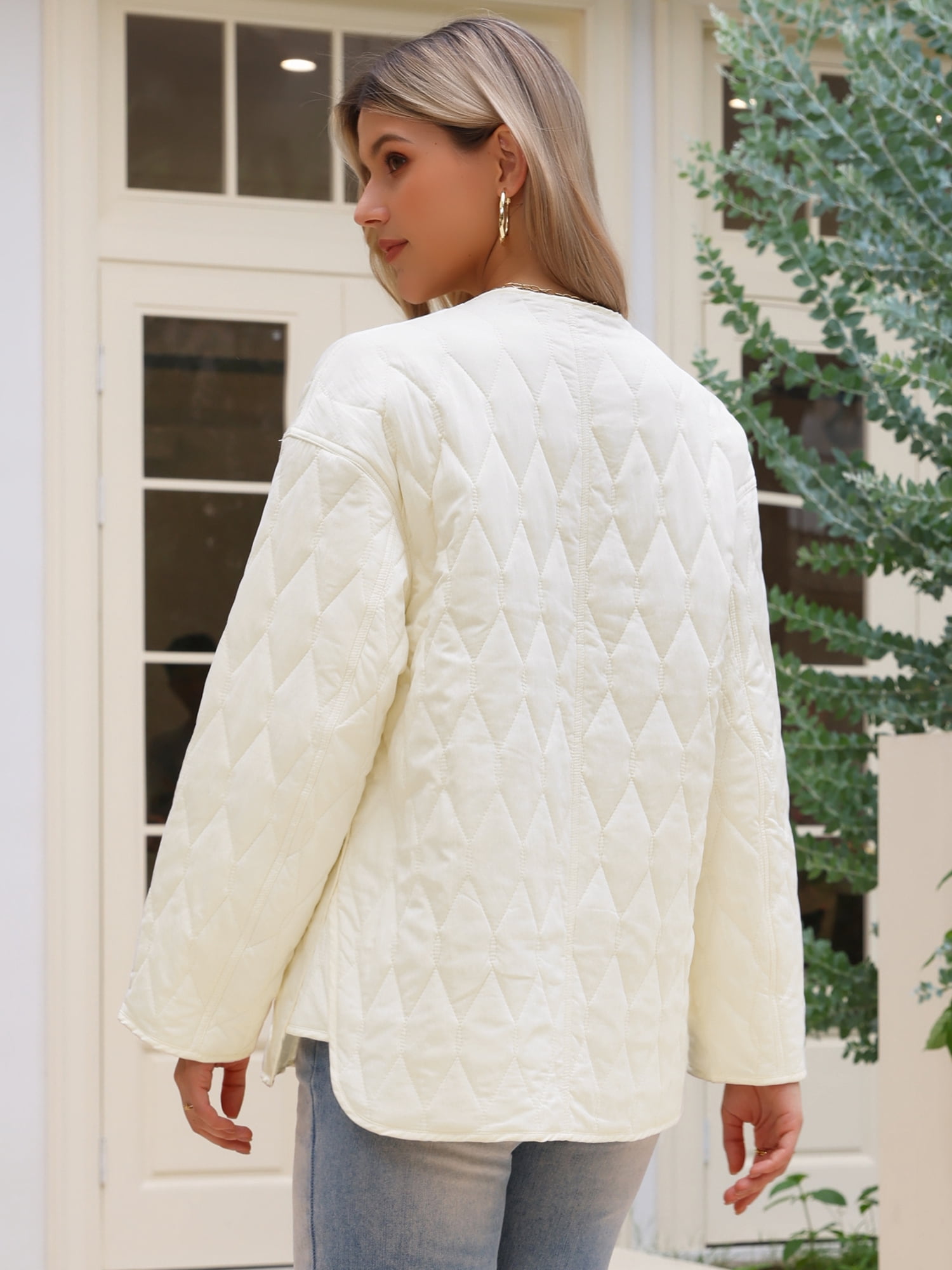 DARING DIVA Women's Lightweight Snap Button Long Sleeve Puffer Jacket M White