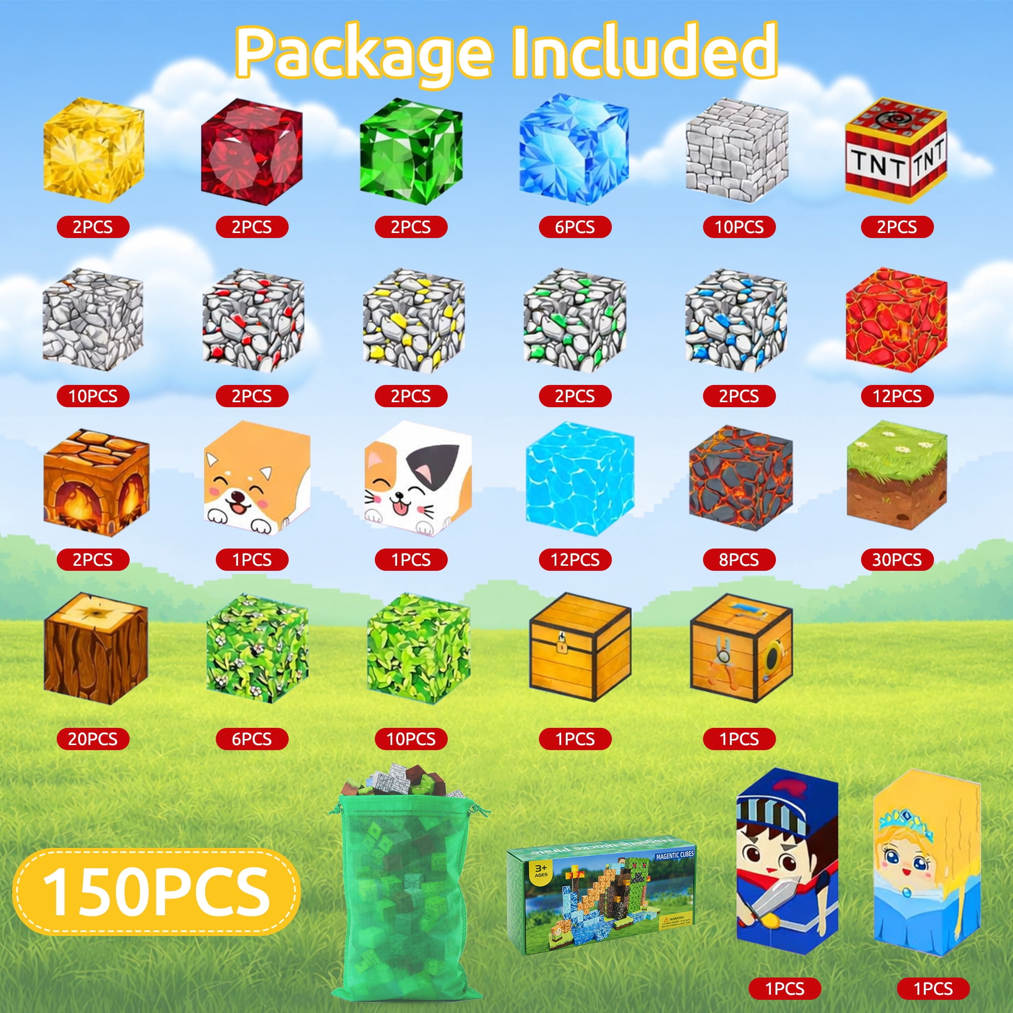 KAIPARA Magnetic Building Blocks, 150Pcs 0.9" STEM Toy Building Sets for Kids Age 3+, Sensory Stacking Toy Ideal Birthday Gift for Kids