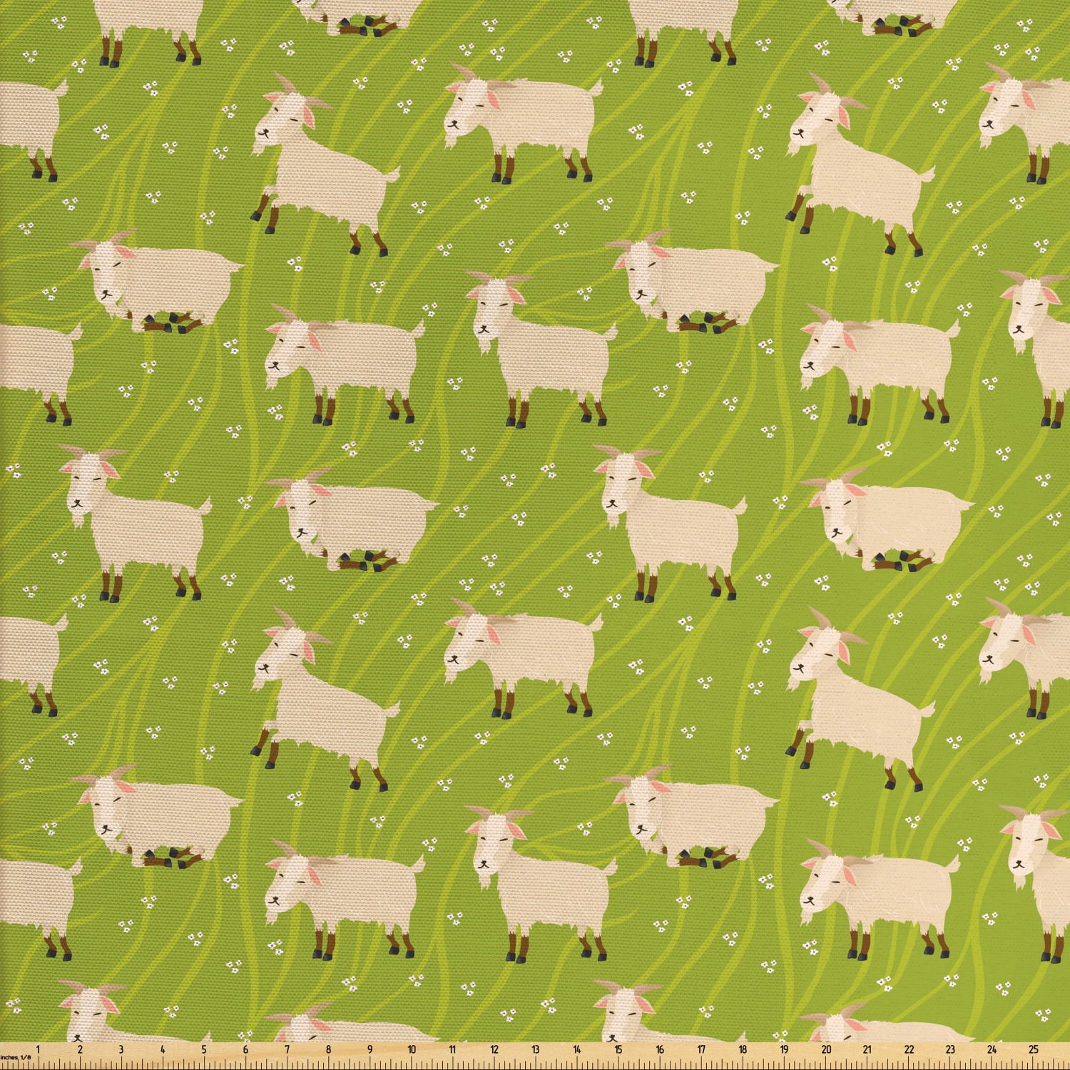 Cattle Fabric by The Yard, Goat Pattern Standing Sleeping and Walking