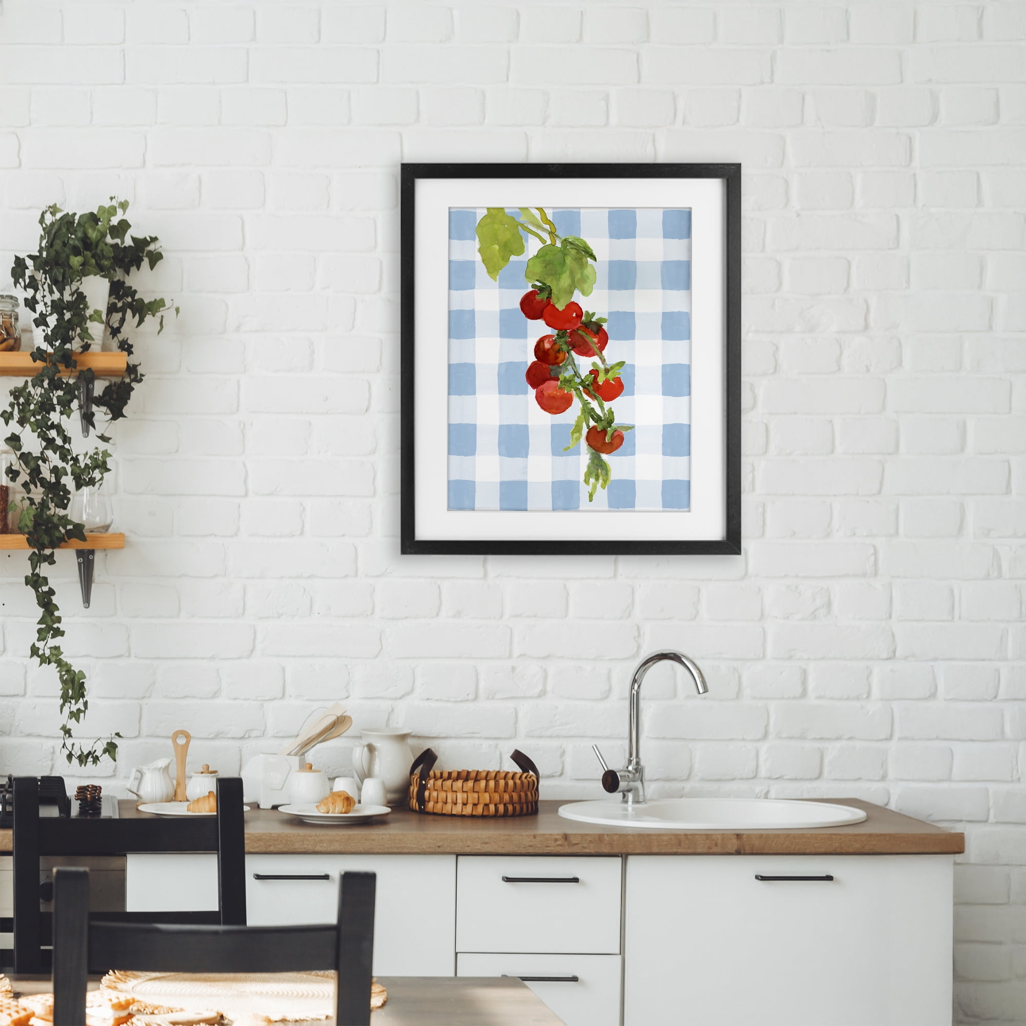 Stupell Industries Vine Ripe Tomatoes on Plaid Black Framed Print Under Glass, design by Lanie Loreth