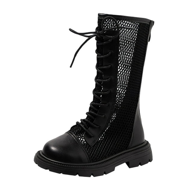 Fall/Winter Savings! SROBPTY Girl's Winter Mid Calf Boots, Mesh Hollow Breathable Fall and Winter Small Medium and Large Children's Zipper Solid Color Fashionable Versatile Performance Boots